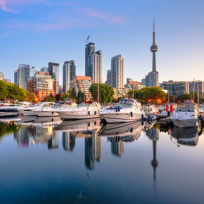 City skyline waterfront view