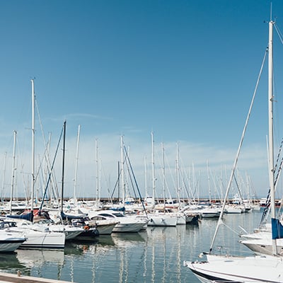 Marina with sailboats docked