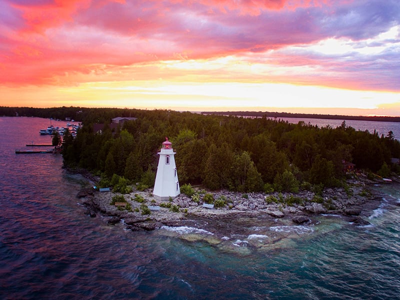 Sunset over lighthouse