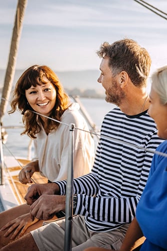 Couple talking and smiling outdoors